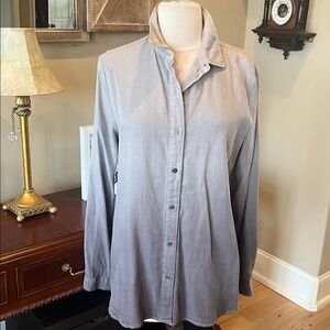 Chelsea & Theodore Long Sleeve Grey Dip Dye Button Front Womens S Blouse Tunic